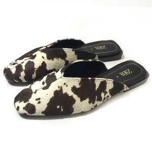 Zara 6 Calf Hair Mules Slip on Cow Print Leather